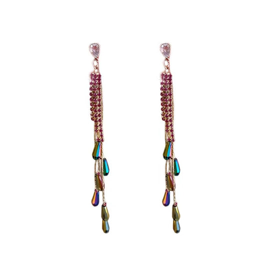 crystal drop tassel earrings